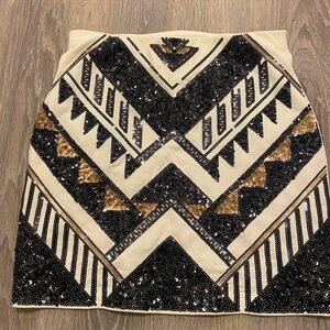 Express Women's Black and Gold Sequin Design Mini Bodycon Skirt Size XS